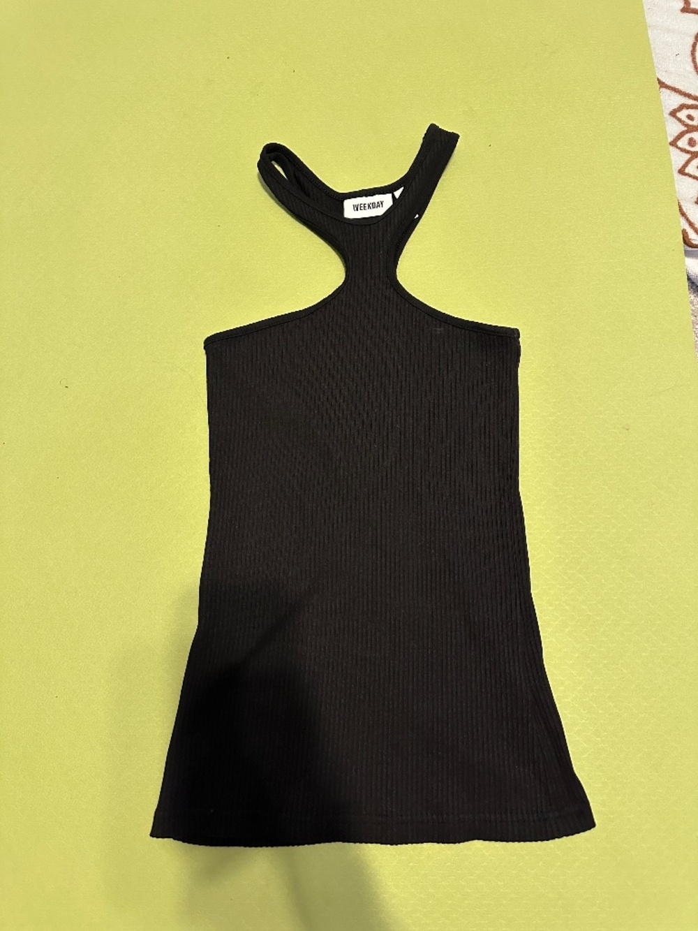 Weekday Black Cotton High Neckline Tank Top (Small)